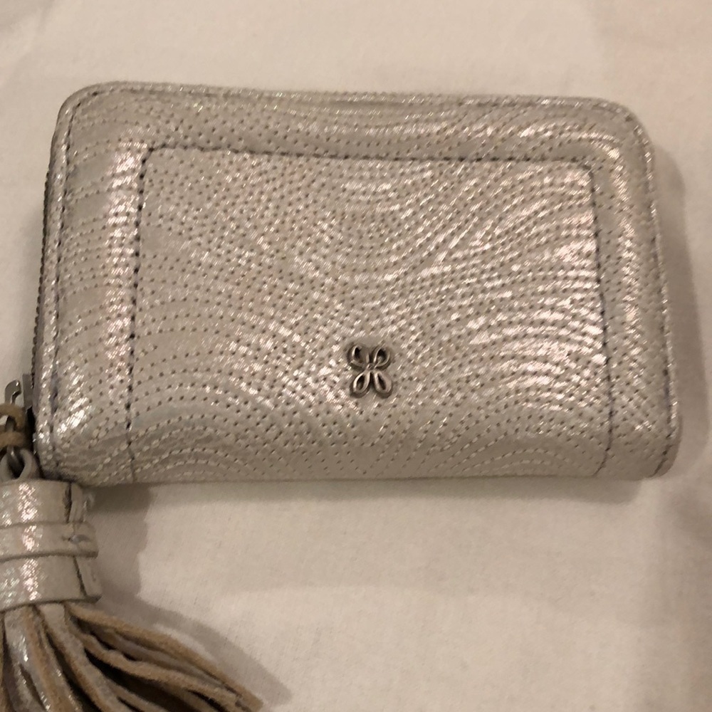 HOBO SMALL ZIP AROUND WALLET IN SILVER NWT